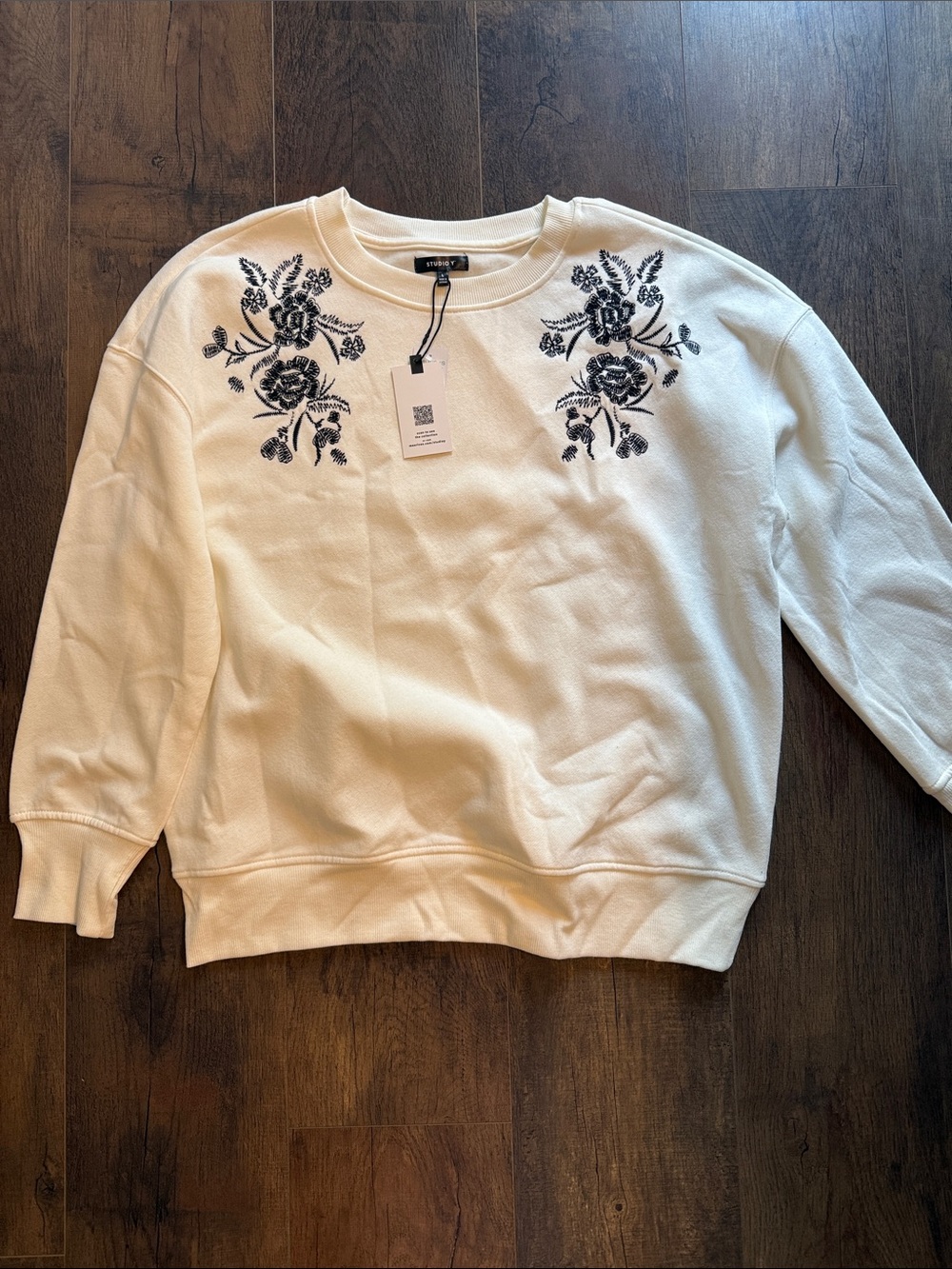 Maurices Cream Sweatshirt with Black Floral Applique